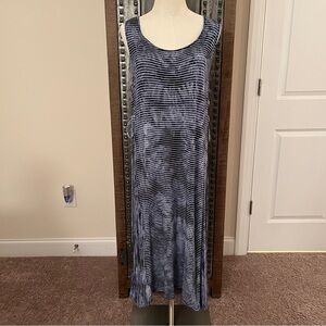 Chico's Navy Blue & White Tie-Dye Wave Pattern Cinch Side Maxi Dress